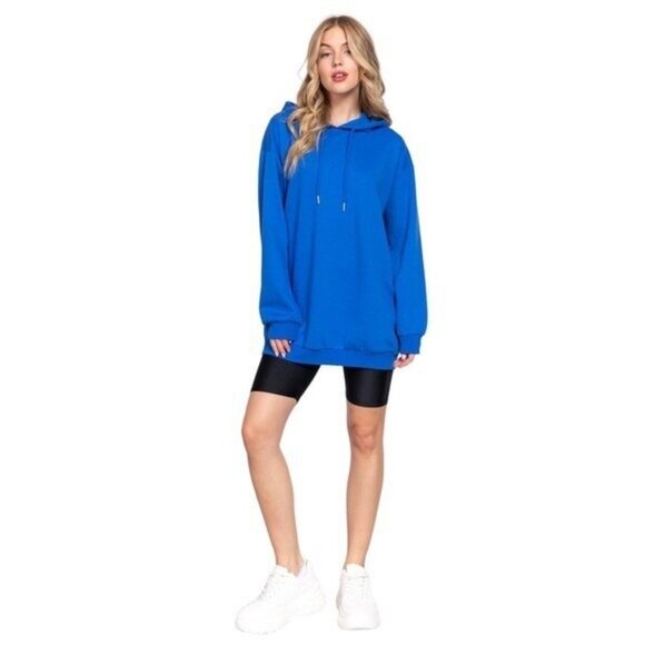 Blue Hoodie Women Size Small Oversized Pullover Sweatshirt Tunic Top Athleisure - Picture 6 of 14